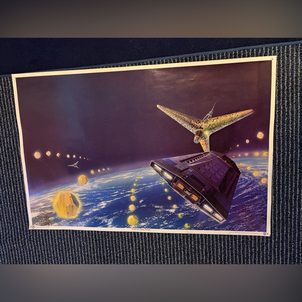 Vintage 1977 Tim White Earth Enslaved Poster Dragon’s World Thought Factory UFO
